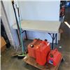 Image 1 : PLATFORM DOLLY WITH 3 JERRY CANS AND 3 BROOMS