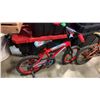 Image 2 : RED ILLUSION SUPERCYCLE KIDS BIKE WITH TRAINING WHEELS AND COPPER AVIGO KIDS BIKE WITH PEGS