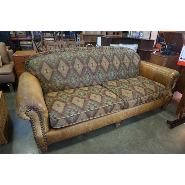 VINTAGE LEATHER STUDDED UPHOLSTERED SOFA