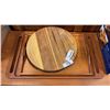 Image 1 : 2 TEAK SERVING TRAYS, PLATE, AND LAZY SUSAN