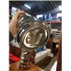Image 8 : 3 DESIGNER METALLIC VASES AND HAMMERED METAL CENTER DISH