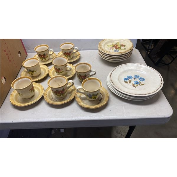 MIKASA GARDEN CLUB CUPS AND SAUCERS AND BOWLS AND OTHER IRONSTONE PLATES