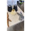 Image 2 : WICKER BASKET, 2- 15" GLASS VASES, ARTIFICIAL TALL GRASS, WOODEN DANCING LADY,  PLATE STANDS AND MIN