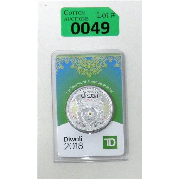 1 Oz. .9999 Fine Silver 2018 Diwali TD Bank Round