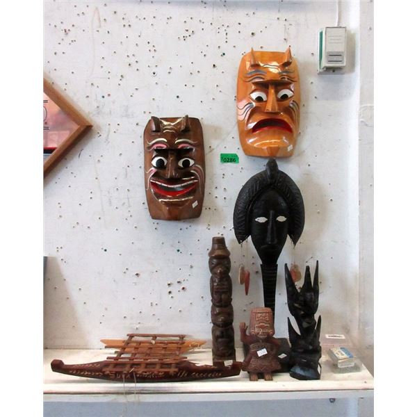 7 Assorted Wood Sculptures & Wall Masks