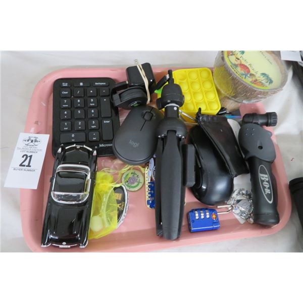 Tray Lot of Wireless Mouse, Toy Car & Selfie Stick