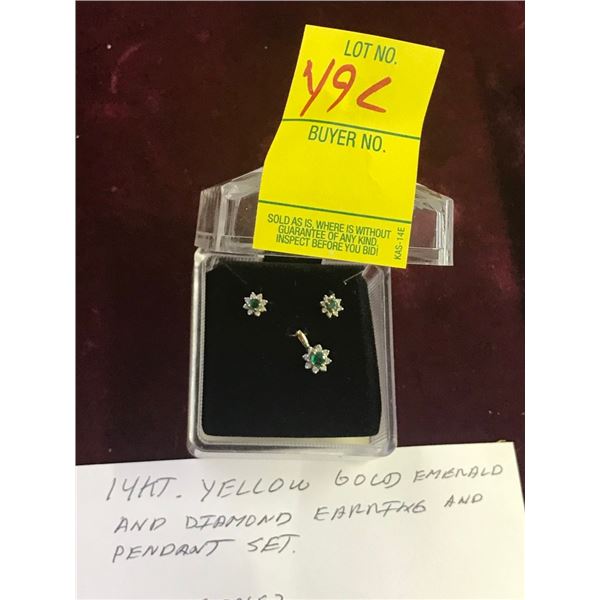 14K Yellow Gold Emerald & Diamond Earring/Pendant