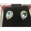 Image 3 : 14K Yellow Gold Blue Topaz & Diamond Earrings