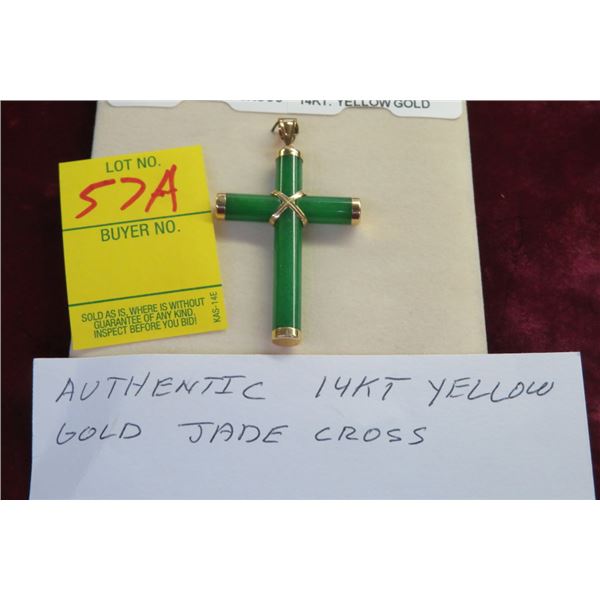 14K Yellow Gold Jade Cross