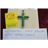 Image 1 : 14K Yellow Gold Jade Cross