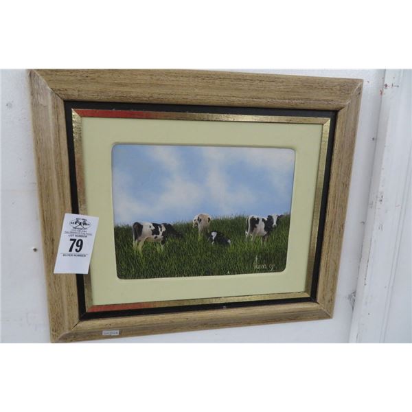 Framed Oil On Canvas Cows In The Pasture 16" x 14"