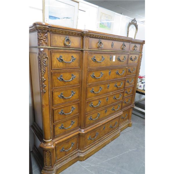 Highboy Burl Wood Carved 21 Drawer Dresser