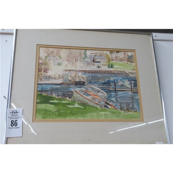 Framed Water Color Boat Scene by Barbara Jacers - 15" x 18"