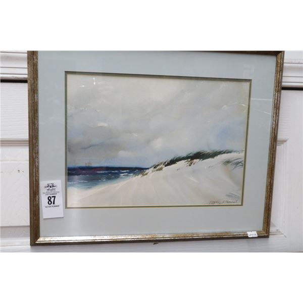 Framed Water Color Ocean/Sand Scene by James A. Mitchell - 18" x 20"