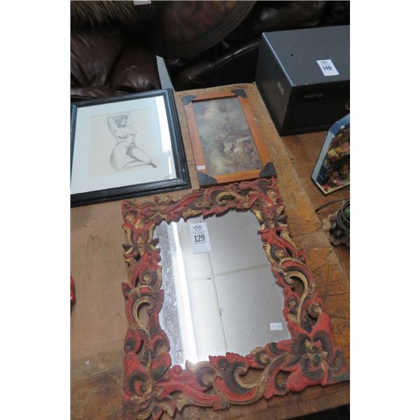 Carved Wood Framed Mirror, Nude Etching, Framed Print (3)