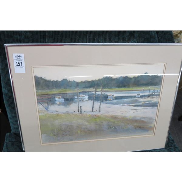 Framed Harbor Scene Print Artist Neal Railsback - 28" x 21"