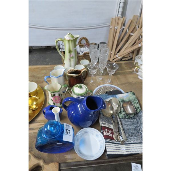 Lot of Stemware, Pictures, Vases, Silver Serving Spoons