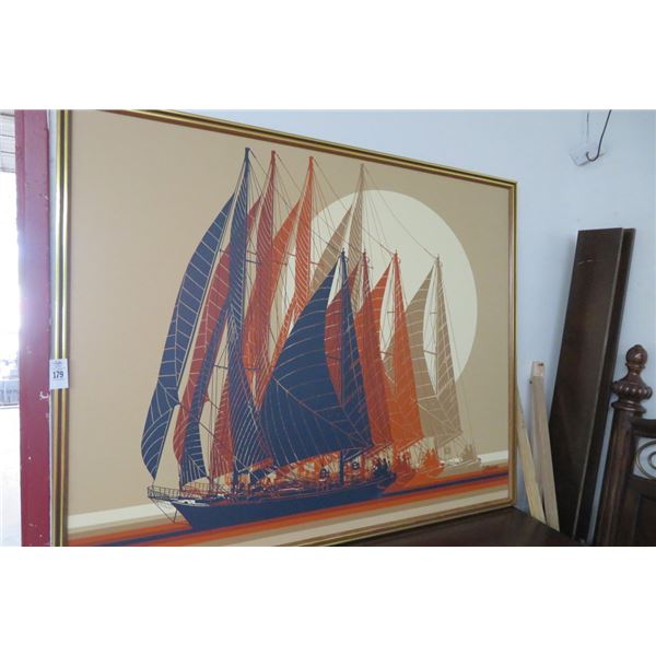 Framed Sailboat Race Oi On Canvas by Letterman - 40" x 60"