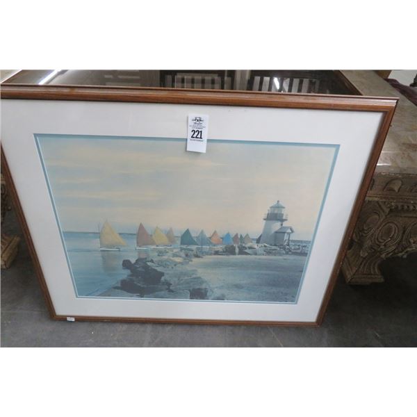 Framed Light House Sailboat Print 31" x 25"