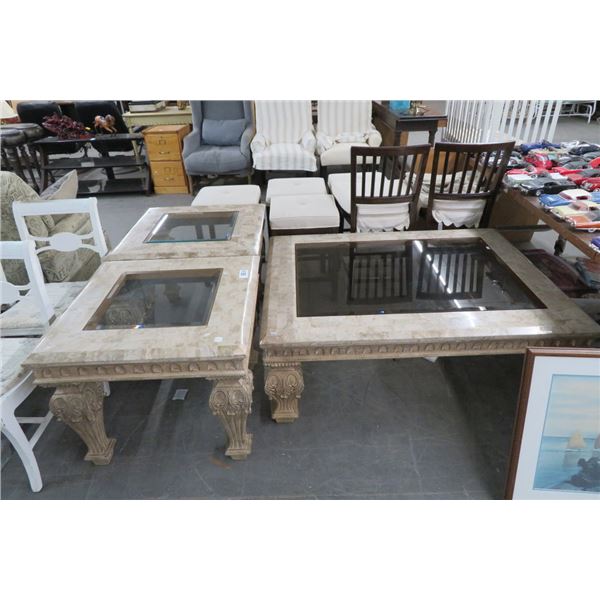 3-Pc. Granite Glasstop Coffee End Table Set (Slight Damage)