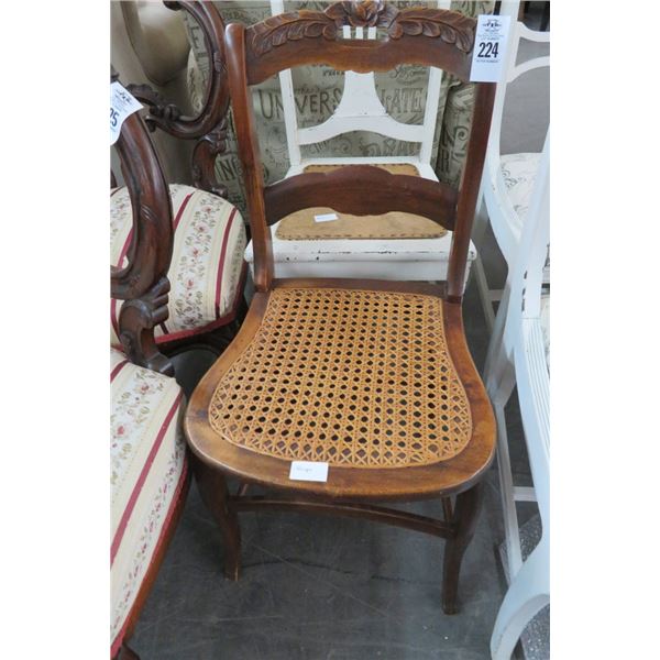 Carved Wood Rush Seat & White Side Chairs (2)