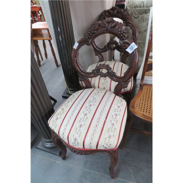 Carved Mahogany Floral Motif Accent Chairs (2)