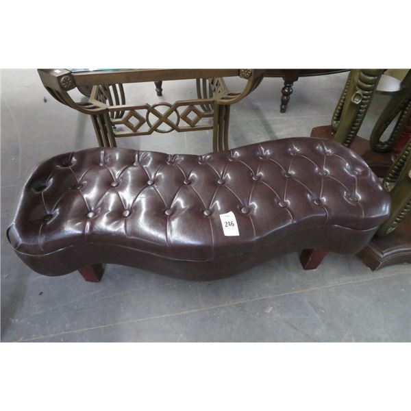 Brown Leather Button Tufted Bench