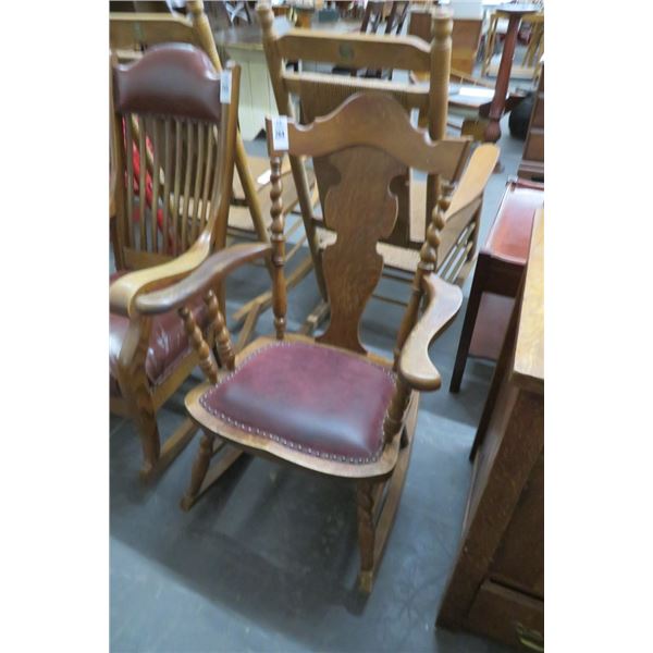 Tiger Oak Leather Padded Seat Rocker