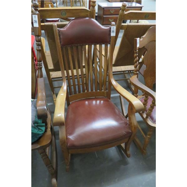 Tiger Oak Leather Padded Seat Rocker