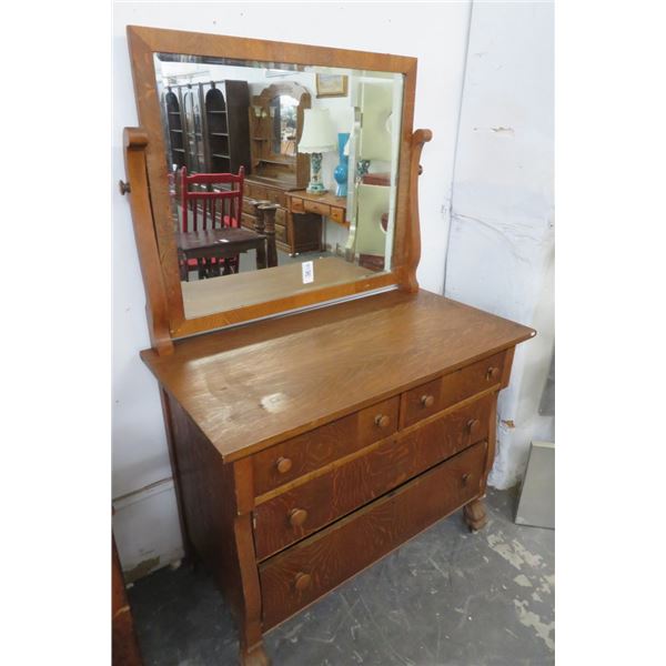 Tiger Oak 2 Over 2 Dresser & Mirror