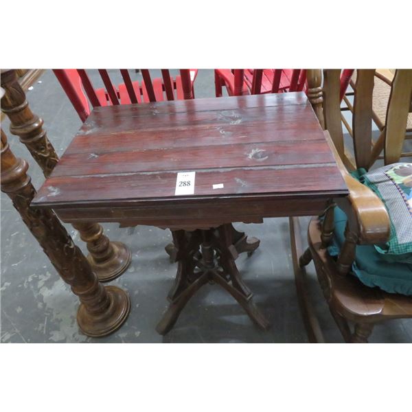 Carved Mahogany Rolling Side Table