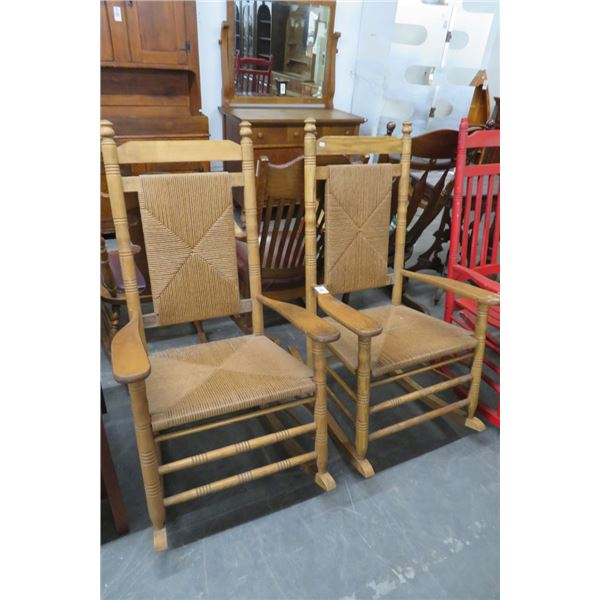 2-Oak, Wicker Rocking Chairs - 2 X $