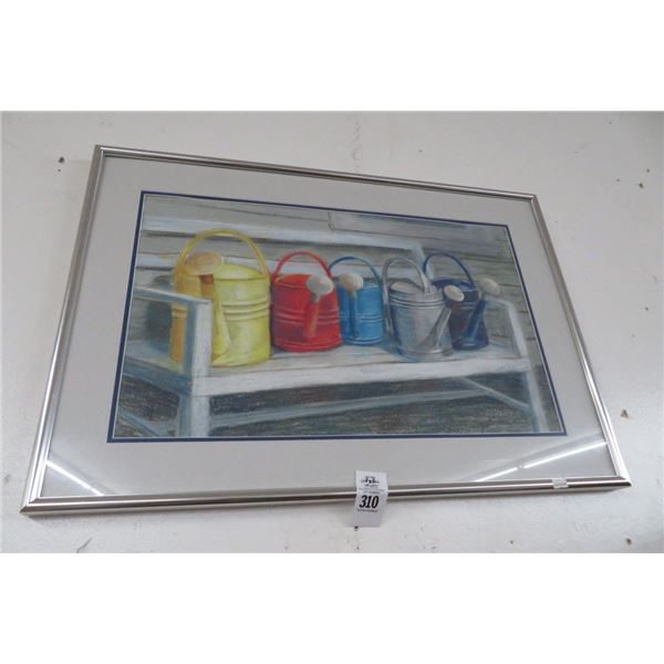 Framed Artist Signed Watering Pail Print 29  x 21 