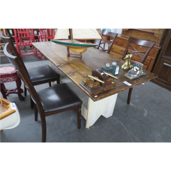 Distressed Oak Top Dining Table w/4 Black Padded Mahogany Chairs