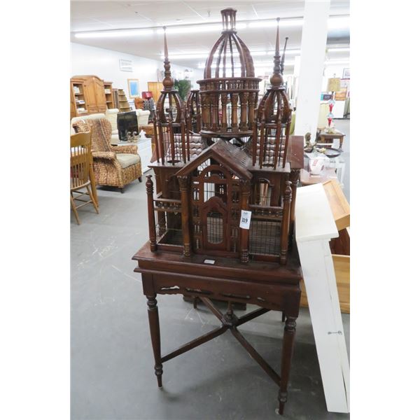 Mahogany Carved Birdhouse w/Stand