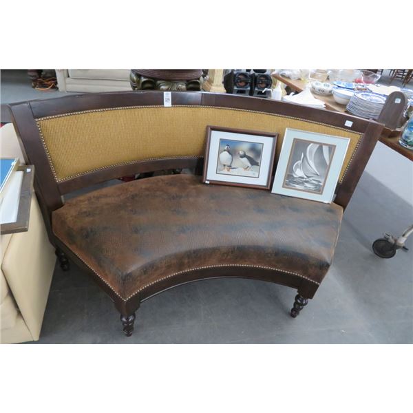 Brown Carved Leather Bench