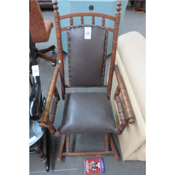 Vintage Spindleback Brown Leather Rocking Chair