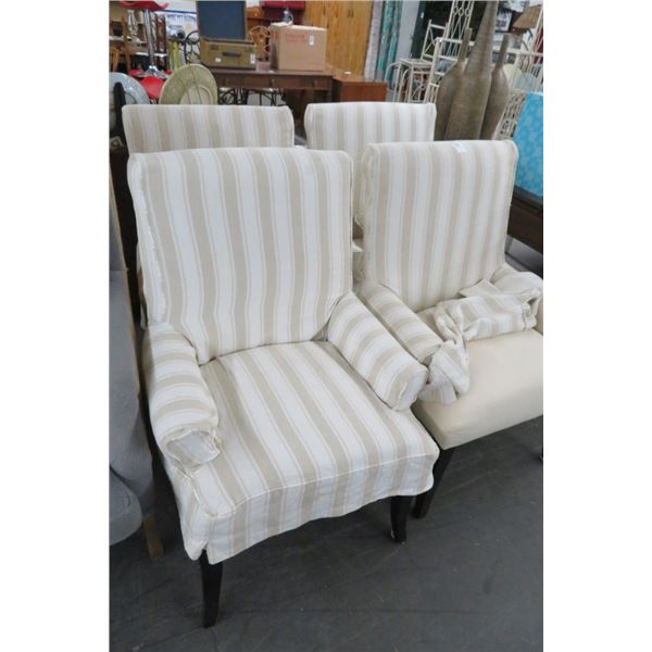 Off White Fabric Armchair w/Striped Slip Covers (4)