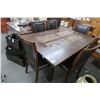 Image 1 : Mahogany Tile Inlay Dining Table w/6 Leather Padded Chairs