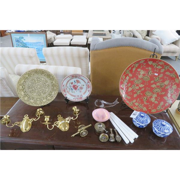 Oriental Dishes, Brass Candle Sconces, Décor