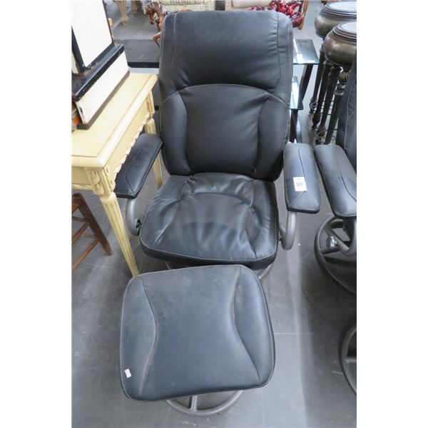Black Leather "Stainless" Style Chair w/Ottoman