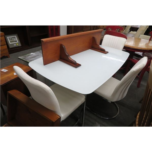 Contemporary Glasstop Chrome Table w/4 White Leather Chairs