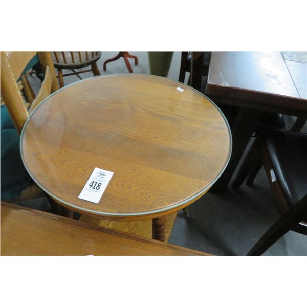 Round Tiger Oak Brass Claw Foot Accent Table