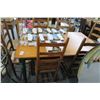 Image 1 : Green Oak Top Dining Table w/7 Rush Seat Chairs