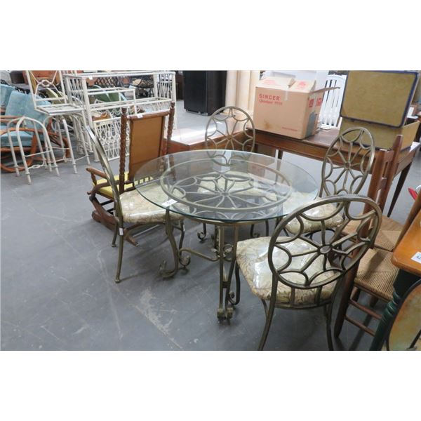 Glasstop Ornate Metal Base Table & 4 Chairs