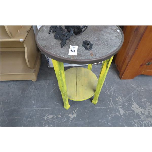 Round Mixed Metal Top Distressed Side Table