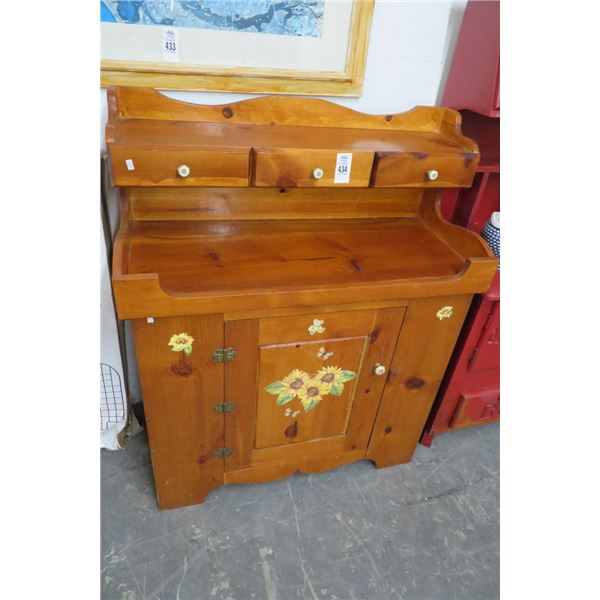 Pine Floral Motif 3 Over 1 Server Cabinet