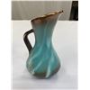 Image 2 : Vase and Jug Pair - 5" Tall, Chocolate Brown Dripping on Turquoise, West German, Stamped and Numbere