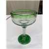 Image 2 : Lot of 3 Vintage Mexican Hand Blown Margarita Glasses, Rare Green Rim and Stem Base