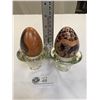 Image 1 : Lot of 2 Hand Carved Stone Eggs Approx. 3.75" Without Stand